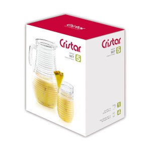   JARRA + 4 VASOS SET RAYAS 5PZS CRISTAR